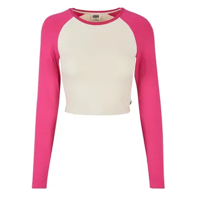 Dámské organické Cropped Retro Baseball Longsleeve whitesand/hibiskus pink