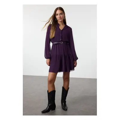 Trendyol Purple Belted Skirt Opening at Waist Lined Chiffon Woven Winter Dress