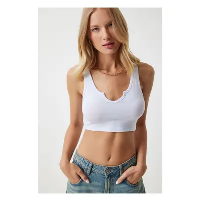 Happiness İstanbul Women's White Strap Crop Knitted Blouse