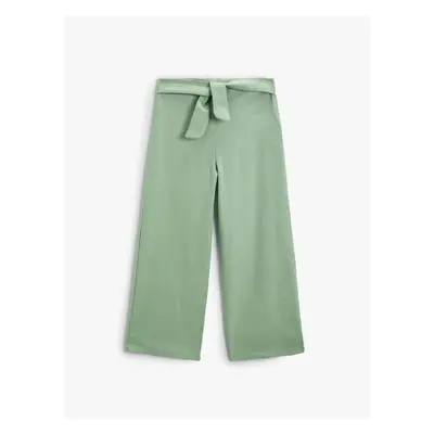 Koton Linen Wide Leg Trousers with Belt Detail