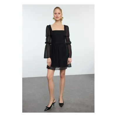 Trendyol Black A-Line Chiffon Woven Chic Mini Evening Dress