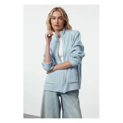 Trendyol Blue Soft Texture Basic Knitwear Cardigan