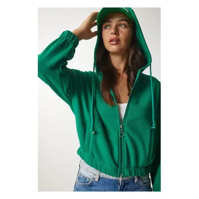 Happiness İstanbul Women's Green Hooded Raised Sweatshirt