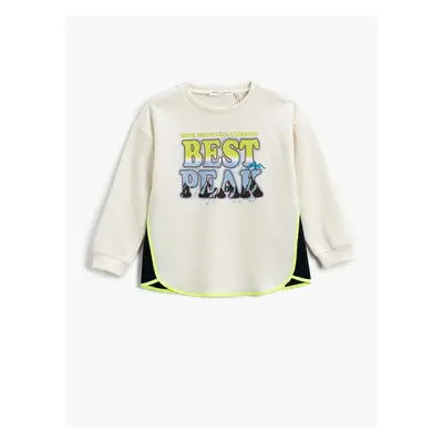 Koton Color Contrast Sweatshirt Slogan Themed Printed Ribbed