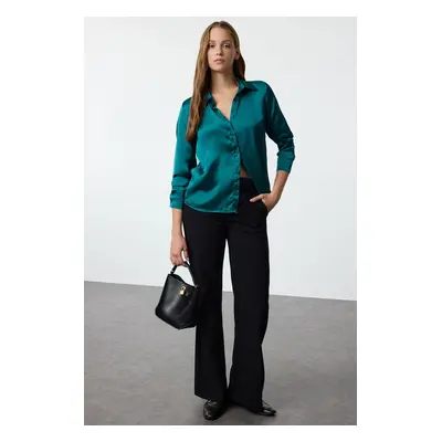 Trendyol Green Satin Fabric Regular Regular Pattern Woven Shirt