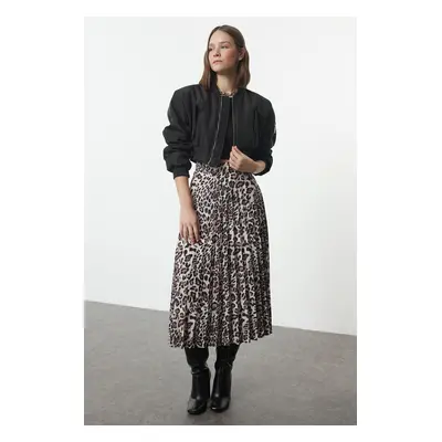 Trendyol Brown Leopard Pleated Maxi Length Woven Skirt