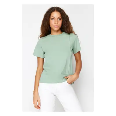 Trendyol Mint 100% Cotton Crew Neck Ribbed Short Sleeve Regular Knitted T-Shirt