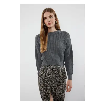 Trendyol Anthracite Super Crop Basic Knitwear Sweater