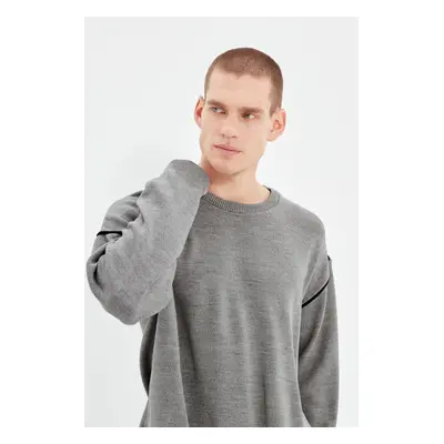 Trendyol Gray Men's Oversize Crew Neck Piping Detailed Knitwear Sweater