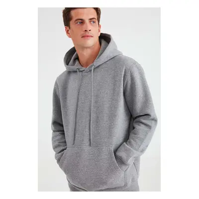 GRIMELANGE Jorge Men's Soft Hooded Organic Cotton Kangaroo Pocket Regular Light Gray Sweatshirt