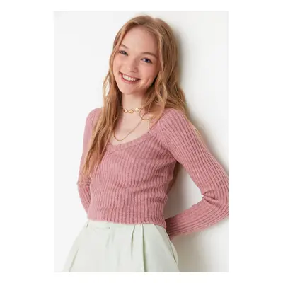 Trendyol Pale Pink Crop Soft Textured Basic Knitwear Sweater