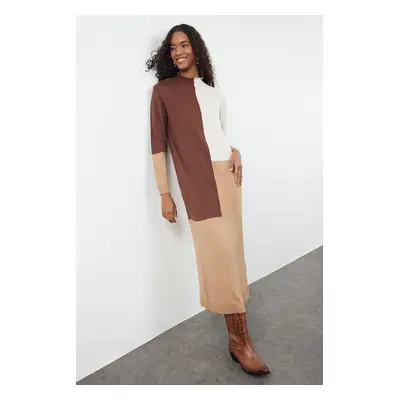 Trendyol Brown Color Block Knitwear Dress