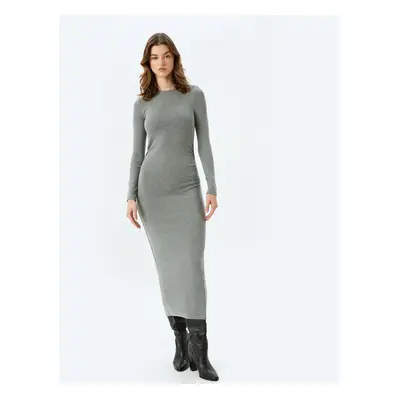 Koton Midi Dress Crew Neck Long Sleeve Slim Fit