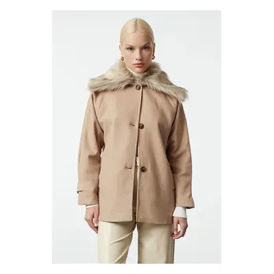 Trendyol Beige Detachable Collar Für Detailed Regular Midi Wool Coat