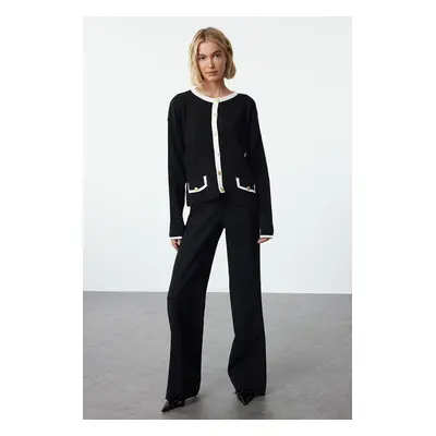 Trendyol Black Color Block Jacket Look Knitwear Cardigan