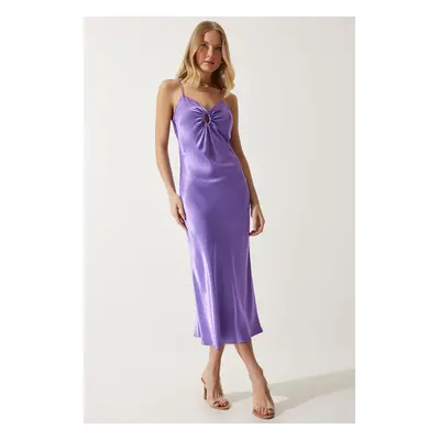 Happiness İstanbul Women's Purple Window Detailed Satin Dress