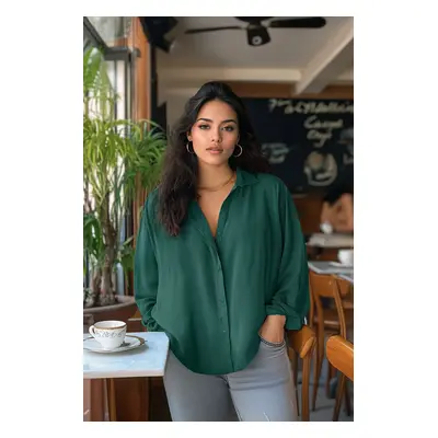 Trendyol Curve Emerald Green Woven Plus Size Shirt