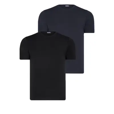 DUAL SET T8569 DEWBERRY BIKE COLLAR MENS T-SHIRT-BLACK-NAVY BLUE