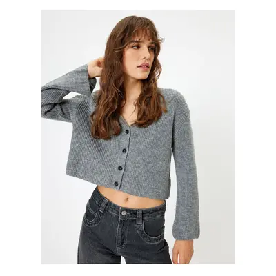 Koton Knitted Cardigan V-Neck Buttoned Long Sleeve