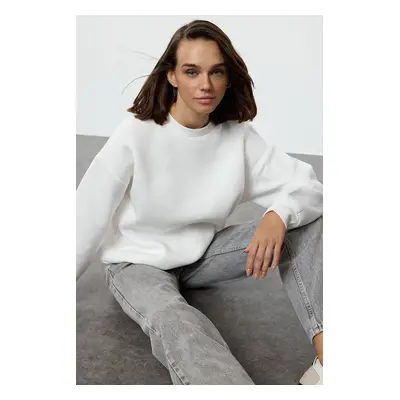 Trendyol Pink Oversize/Relaxed Fit Basic Crew Neck Thick/Polar inside Knitted Sweatshirt