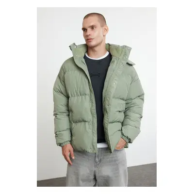 Trendyol Men's Khaki Oversize Fit Hooded Taslan Winter Puffer Coat