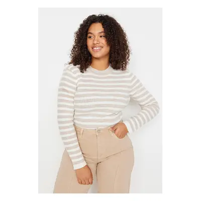 Trendyol Curve Beige Striped Ribbed Body-hugging Knitwear Sweater