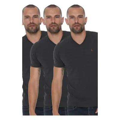 TRIPLE SET T8568 DEWBERRY V-NECK MEN'S T-SHIRT-ANTHRACITE-ANTHRACITE-ANTHRACITE