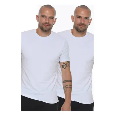 DOUBLE SET T8569 DEWBERRY BIKE COLLAR MEN'S T-SHIRT-WHITE-WHITE