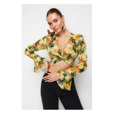 Trendyol Multi Color Patterned Crop Chiffon Blouse