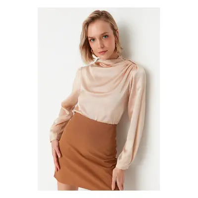 Trendyol Beige Shoulder Detailed Satin Woven Blouse