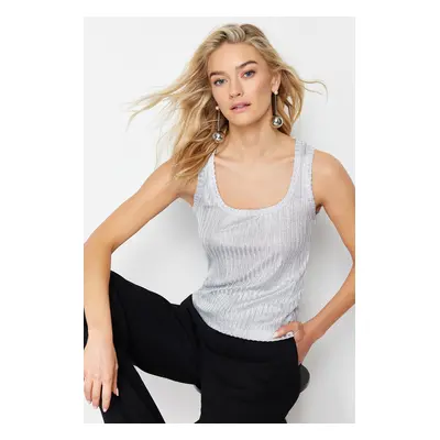 Trendyol Gray Foil/Glossy Finish Strap Knitted Blouse