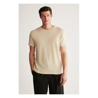 GRIMELANGE Jeremy Men's Slim Fit Knitwear Look Fabric Knitwear Collar Thick Textured Beige T-shi