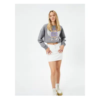 Koton Crop Sweatshirt Printed Comfortable Cut Crew Neck