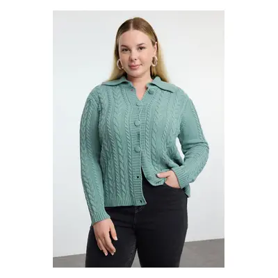 Trendyol Curve Mint Knitwear Plus Size Cardigan