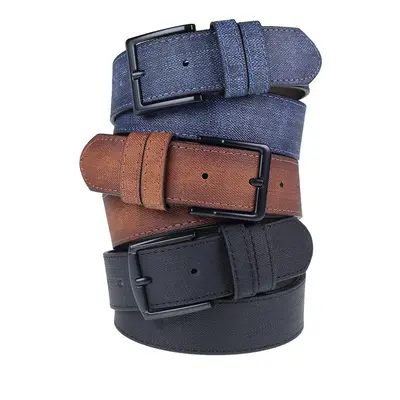 R0928 Dewberry Set Of Mens Belt For Jeans And Canvas-BLACK-NAVY-TABA