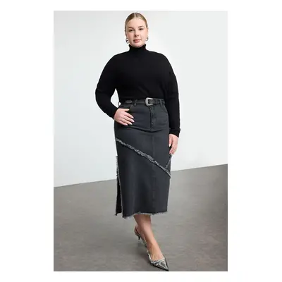 Trendyol Curve Anthracite Slit Denim Plus Size Skirt