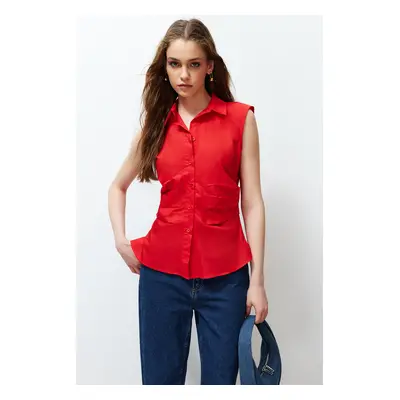 Trendyol Red Pleated Fitted Woven Shirt