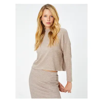 Koton High Collar Sweater Textured Low Shoulder