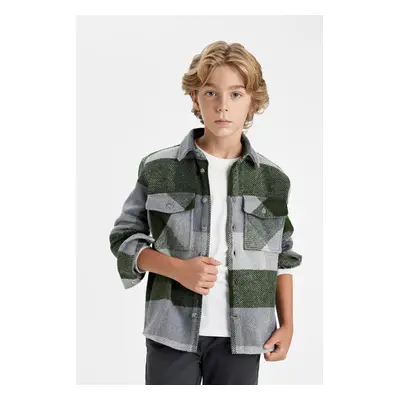 DEFACTO Boy Oversize Wide Pattern Checkered Polo Collar Flannel Long Sleeve Shirt