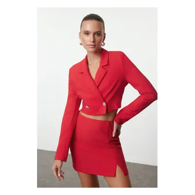 Trendyol Red Crop Stone Button Detailed Woven Jacket