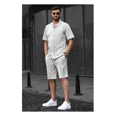 Madmext Men's Gray Striped Shorts Set