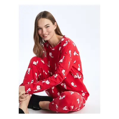 LC Waikiki Crew Neck New Year Themed Long Sleeve Women's Pajama Set