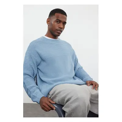 Trendyol Blue Unisex Crew Neck Plain Knitwear Sweater