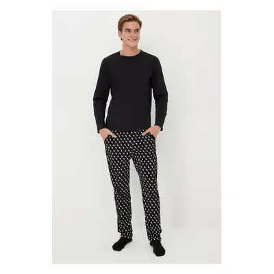 Trendyol Black Regular Fit Printed Knitted 100% Cotton Pajama Set