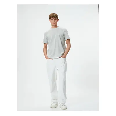 Koton Basic T-Shirt with Fabric Detail Crew Neck Slim Fit Textured