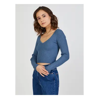 Modrý dámský žebrovaný crop top TALLY WEiJL - Dámské