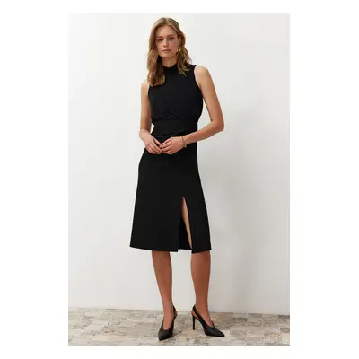 Trendyol Black A-line Degaje Collar Midi Woven Dress