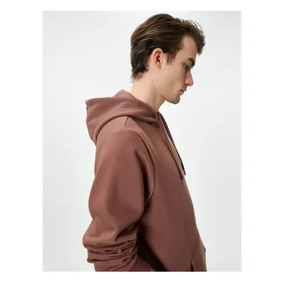 Koton Printed Hoodie with Slogan and Kangaroo Pocket on Back