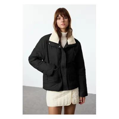 Trendyol Black Regular Fit Waist Gather Detail Für Collar Quilted Puffer Coat