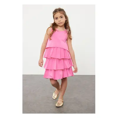 Trendyol Pink Girl's Ruffled Sleeveless Knitted Dress